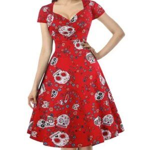 SUGAR SKULL RETRO ROCKABILLY FLORAL HALLOWEEN FESTIVAL COSPLAY PARTY SWING DRESS